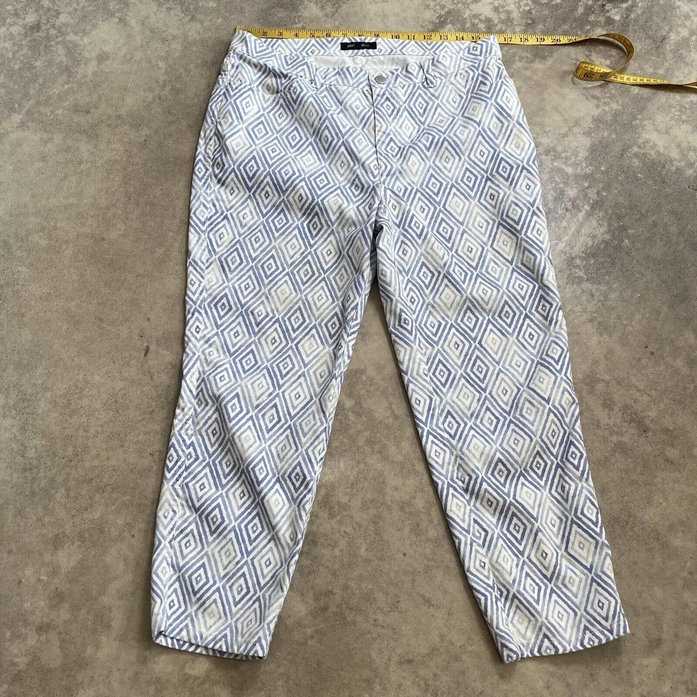 Lafayette 148 New York‎ Pants Womens Size 12 Ankle Crop Blue Geometric Mid Rise